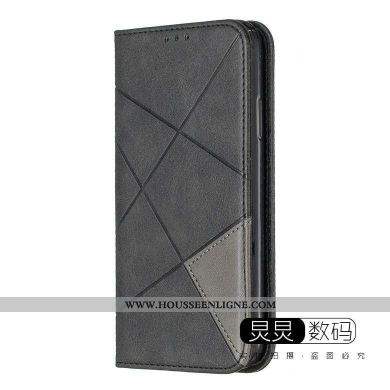 Housse Huawei Y6p Protection Cuir Gris Clamshell Coque Téléphone Portable Étui