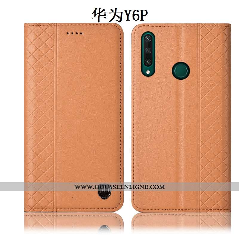Housse Huawei Y6p Protection Cuir Véritable Coque Téléphone Portable Incassable Marron