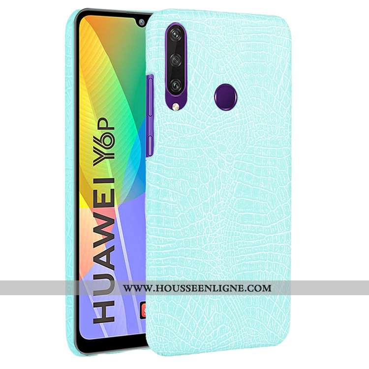 Housse Huawei Y6p Vintage Tendance Crocodile Difficile Modèle Fleurie Cuir Coque Bleu