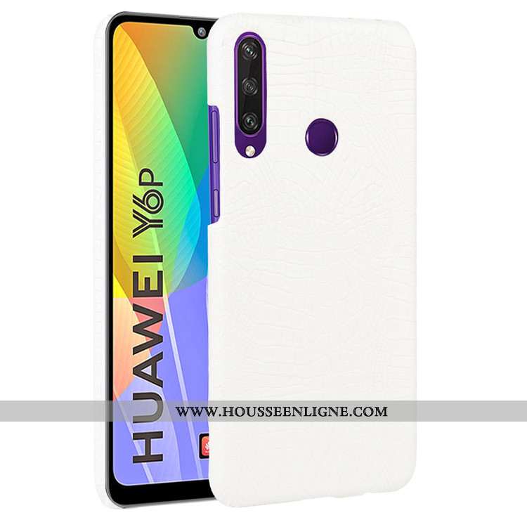 Housse Huawei Y6p Vintage Tendance Crocodile Difficile Modèle Fleurie Cuir Coque Bleu