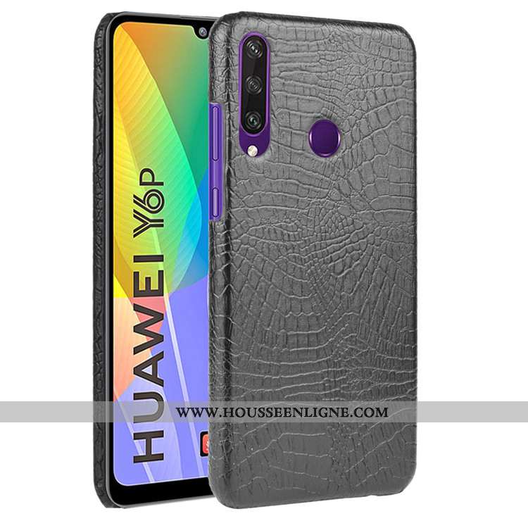 Housse Huawei Y6p Vintage Tendance Crocodile Difficile Modèle Fleurie Cuir Coque Bleu