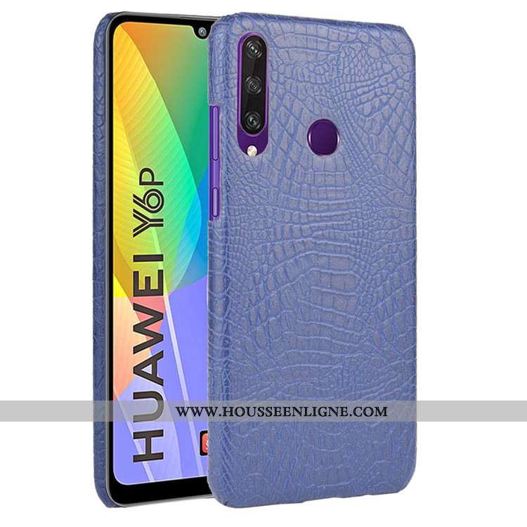 Housse Huawei Y6p Vintage Tendance Crocodile Difficile Modèle Fleurie Cuir Coque Bleu