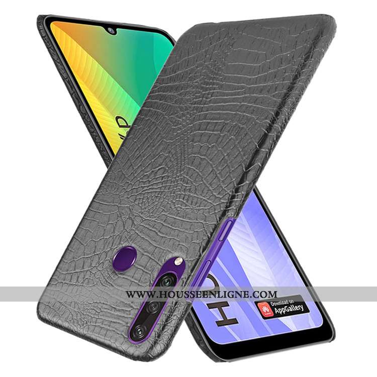 Housse Huawei Y6p Vintage Tendance Crocodile Difficile Modèle Fleurie Cuir Coque Bleu