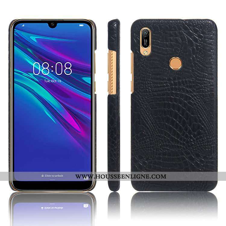 Housse Huawei Y6s Protection Cuir Business Simple Modèle Fleurie Crocodile Incassable Noir