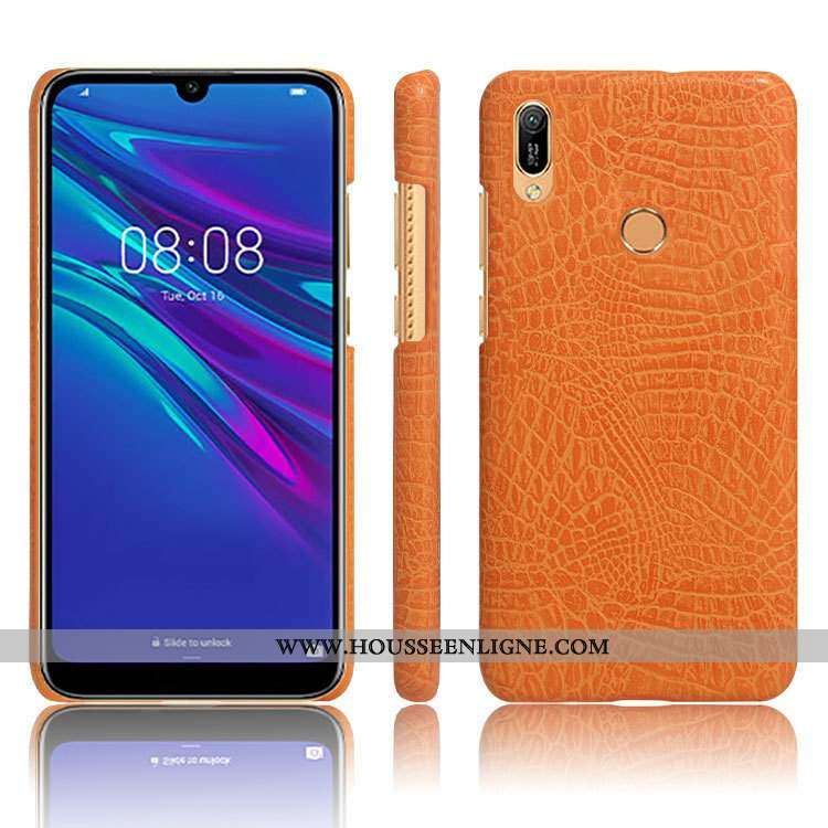 Housse Huawei Y6s Protection Cuir Business Simple Modèle Fleurie Crocodile Incassable Noir
