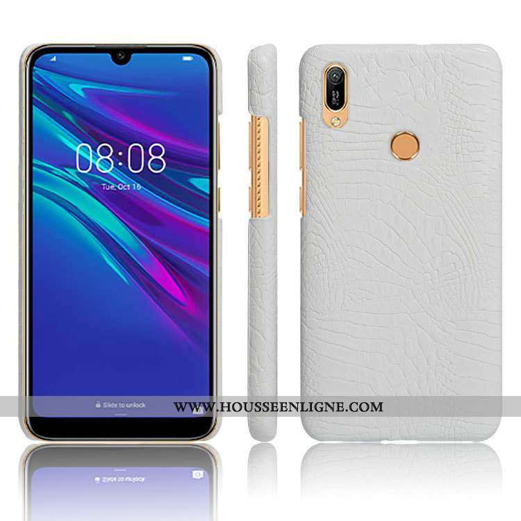 Housse Huawei Y6s Protection Cuir Business Simple Modèle Fleurie Crocodile Incassable Noir