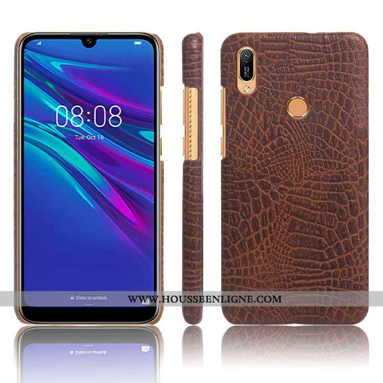 Housse Huawei Y6s Protection Cuir Business Simple Modèle Fleurie Crocodile Incassable Noir