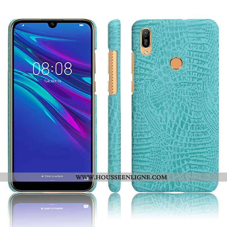 Housse Huawei Y6s Protection Cuir Business Simple Modèle Fleurie Crocodile Incassable Noir