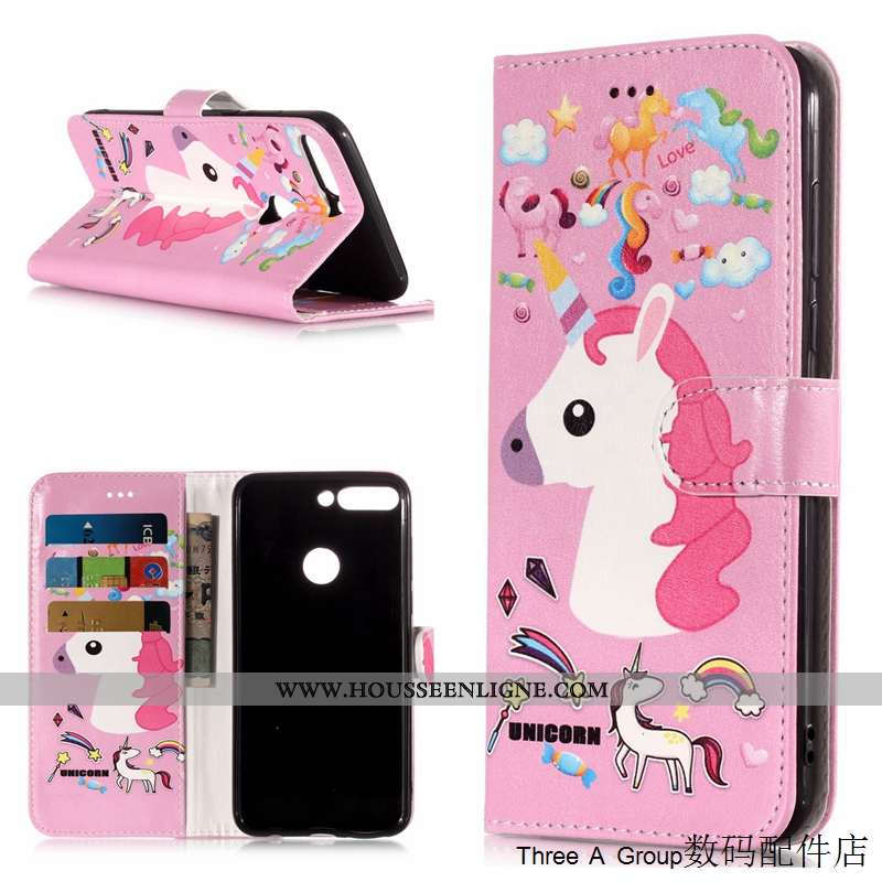 Housse Huawei Y7 2020 Dessin Animé Cuir Protection 2020 Téléphone Portable Rose