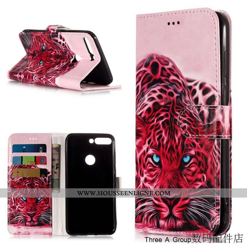 Housse Huawei Y7 2020 Dessin Animé Cuir Protection 2020 Téléphone Portable Rose