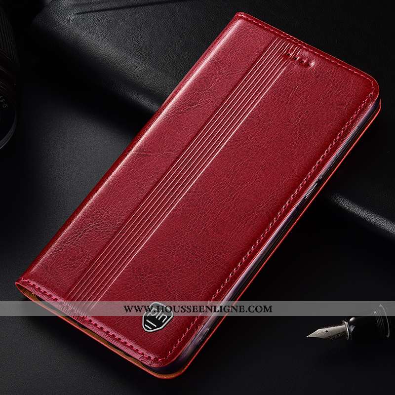 Housse Huawei Y7 2020 Protection Cuir Véritable Coque Tout Compris Incassable Rouge Modèle Fleurie