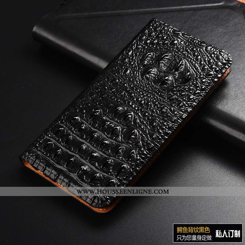 Housse Huawei Y7 2020 Protection Cuir Véritable Incassable Cuir Noir Étui Coque