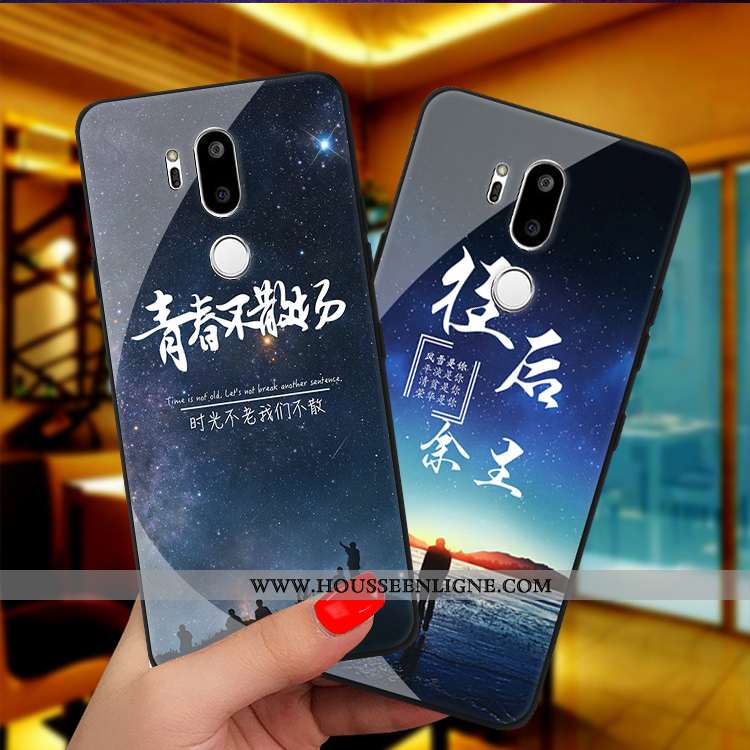 Housse Lg G7 Thinq Protection Verre Personnalité Étui Bleu Marin Téléphone Portable Coque Bleu Foncé