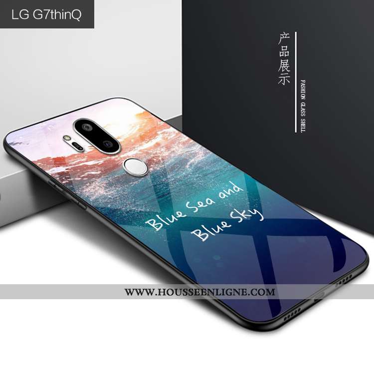 Housse Lg G7 Thinq Protection Verre Personnalité Étui Bleu Marin Téléphone Portable Coque Bleu Foncé