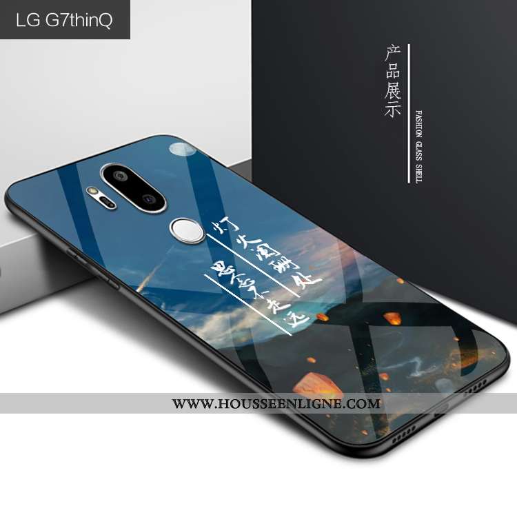 Housse Lg G7 Thinq Protection Verre Personnalité Étui Bleu Marin Téléphone Portable Coque Bleu Foncé