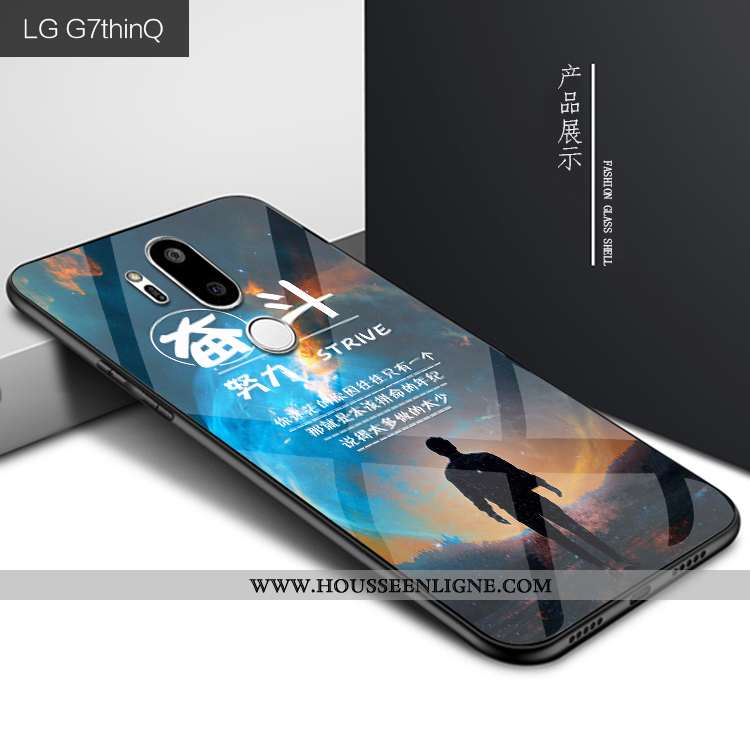 Housse Lg G7 Thinq Protection Verre Personnalité Étui Bleu Marin Téléphone Portable Coque Bleu Foncé