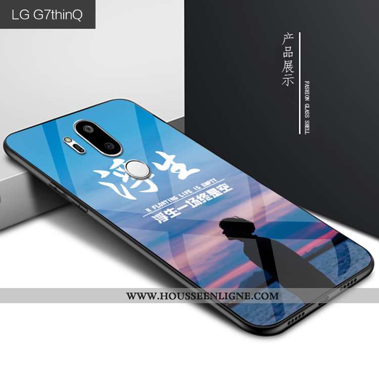 Housse Lg G7 Thinq Protection Verre Personnalité Étui Bleu Marin Téléphone Portable Coque Bleu Foncé