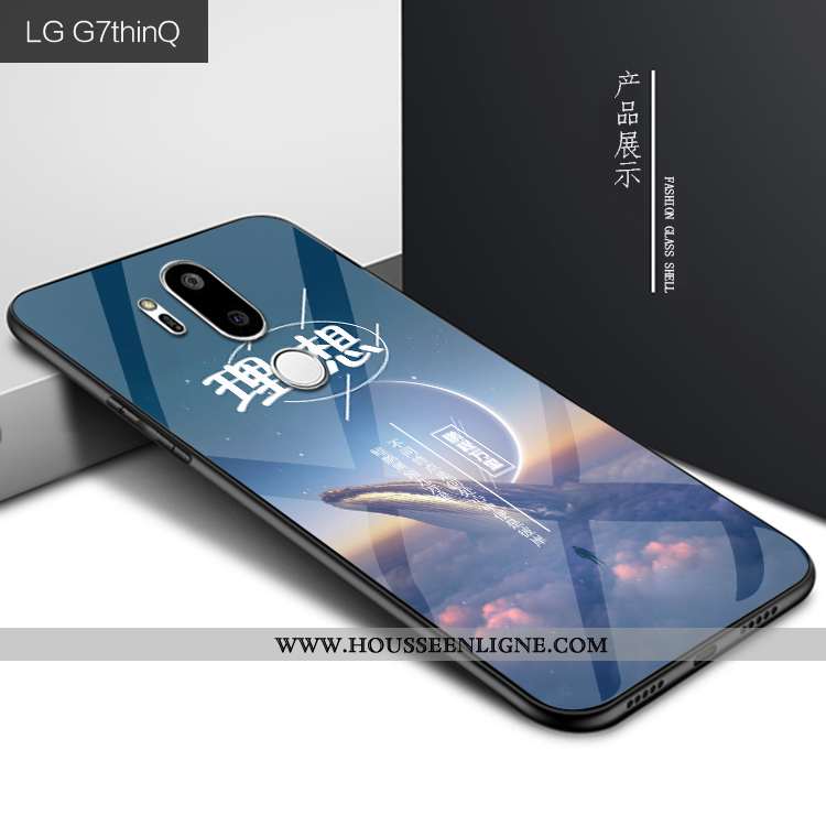 Housse Lg G7 Thinq Protection Verre Personnalité Étui Bleu Marin Téléphone Portable Coque Bleu Foncé