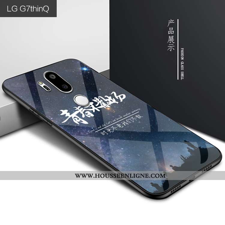 Housse Lg G7 Thinq Protection Verre Personnalité Étui Bleu Marin Téléphone Portable Coque Bleu Foncé