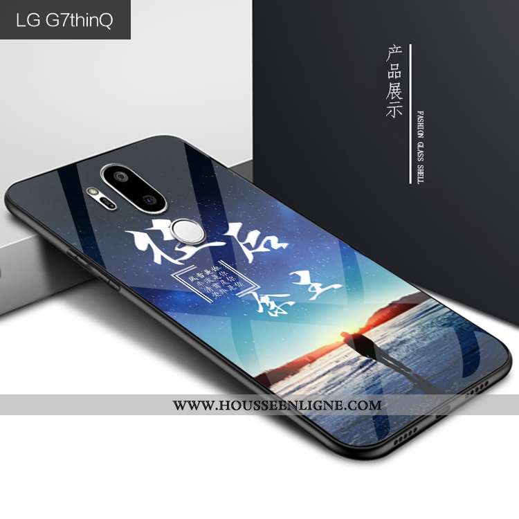 Housse Lg G7 Thinq Protection Verre Personnalité Étui Bleu Marin Téléphone Portable Coque Bleu Foncé