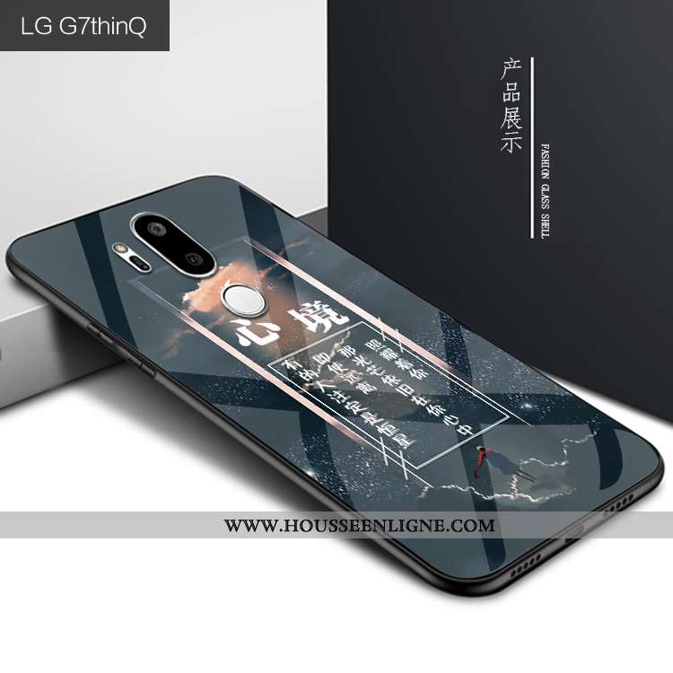 Housse Lg G7 Thinq Protection Verre Personnalité Étui Bleu Marin Téléphone Portable Coque Bleu Foncé