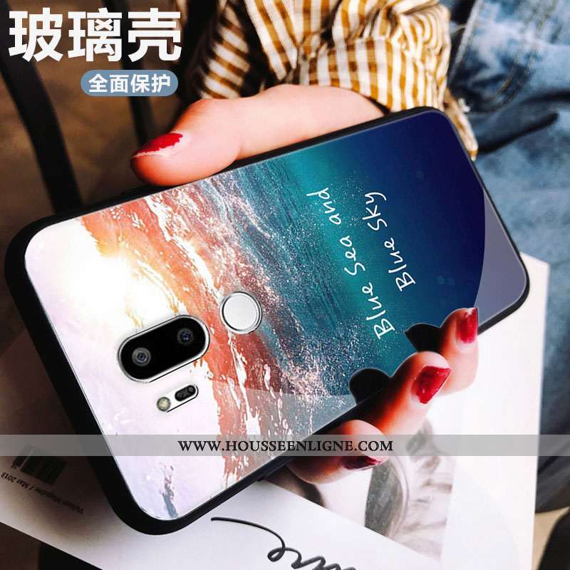 Housse Lg G7 Thinq Protection Verre Personnalité Étui Bleu Marin Téléphone Portable Coque Bleu Foncé