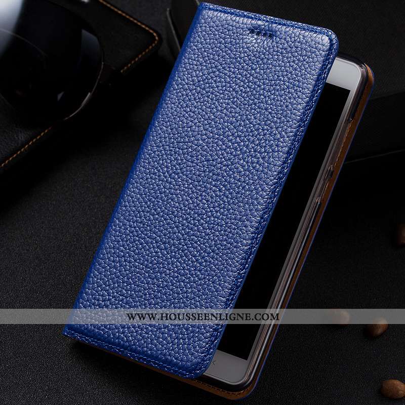 Housse Lg Q7 Cuir Véritable Cuir Étui Litchi Protection Nouveau Rétro Bleu