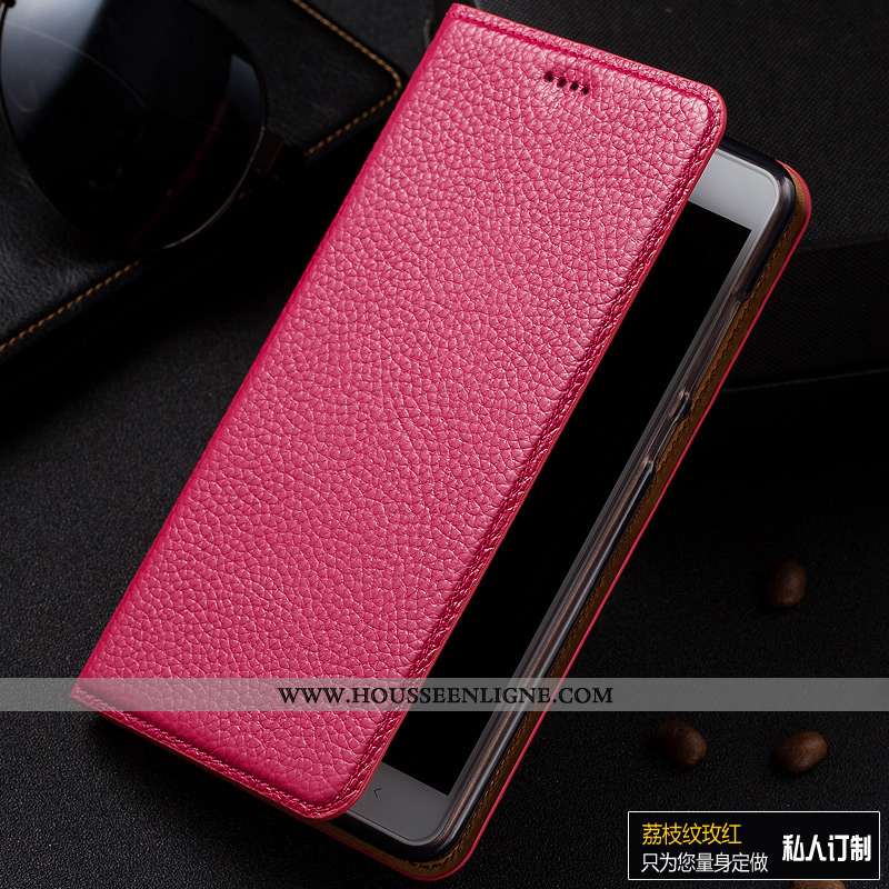 Housse Lg Q7 Protection Cuir Véritable Téléphone Portable Litchi Tout Compris Rouge Incassable Rose