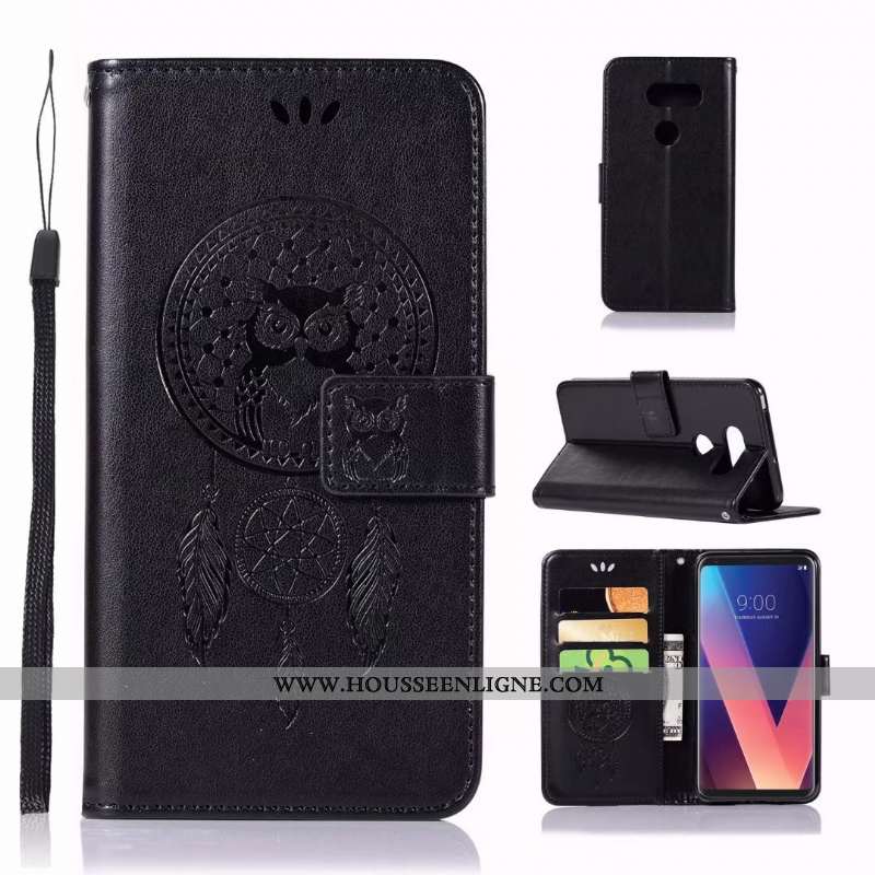 Housse Lg V30 Cuir Coque En Silicone Téléphone Portable Étui Carte Noir