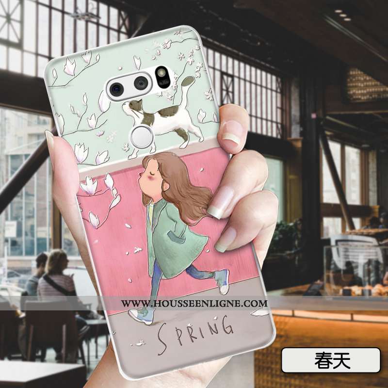 Housse Lg V30 Dessin Animé Charmant Mode Incassable Vert Silicone Animal Verte