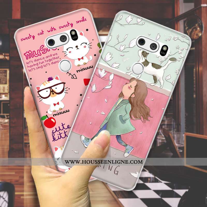 Housse Lg V30 Dessin Animé Charmant Mode Incassable Vert Silicone Animal Verte