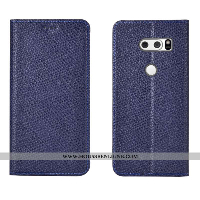 Housse Lg V30 Protection Cuir Véritable Incassable Tout Compris Étui Bleu Marin Bleu Foncé