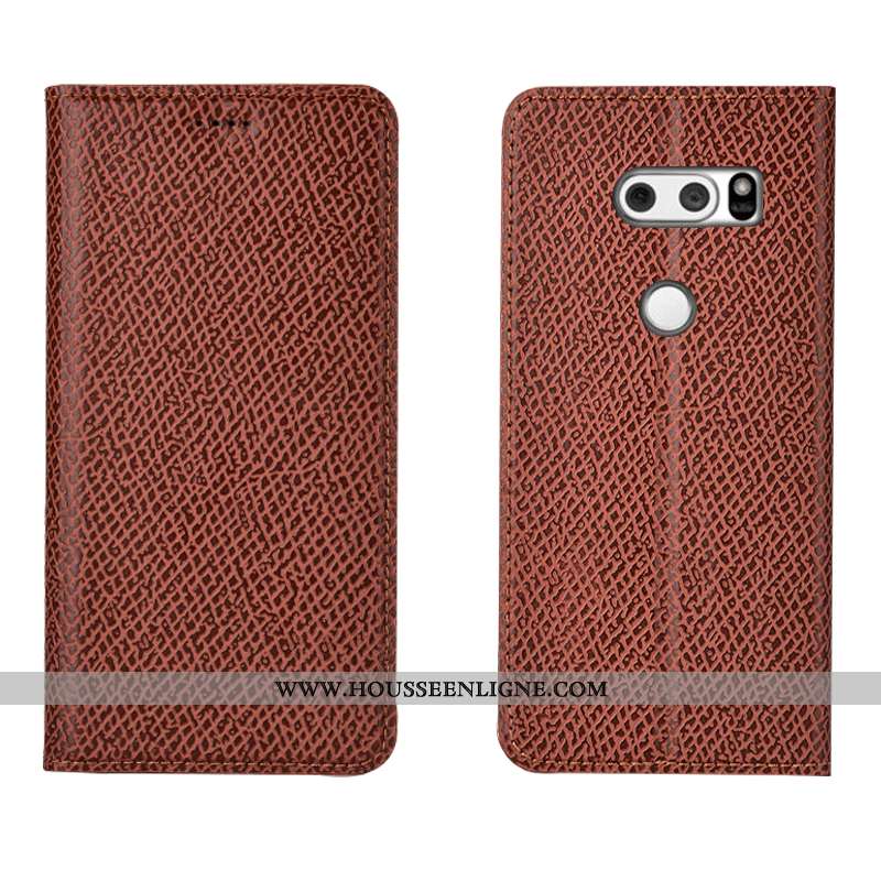 Housse Lg V30 Protection Cuir Véritable Incassable Tout Compris Étui Bleu Marin Bleu Foncé