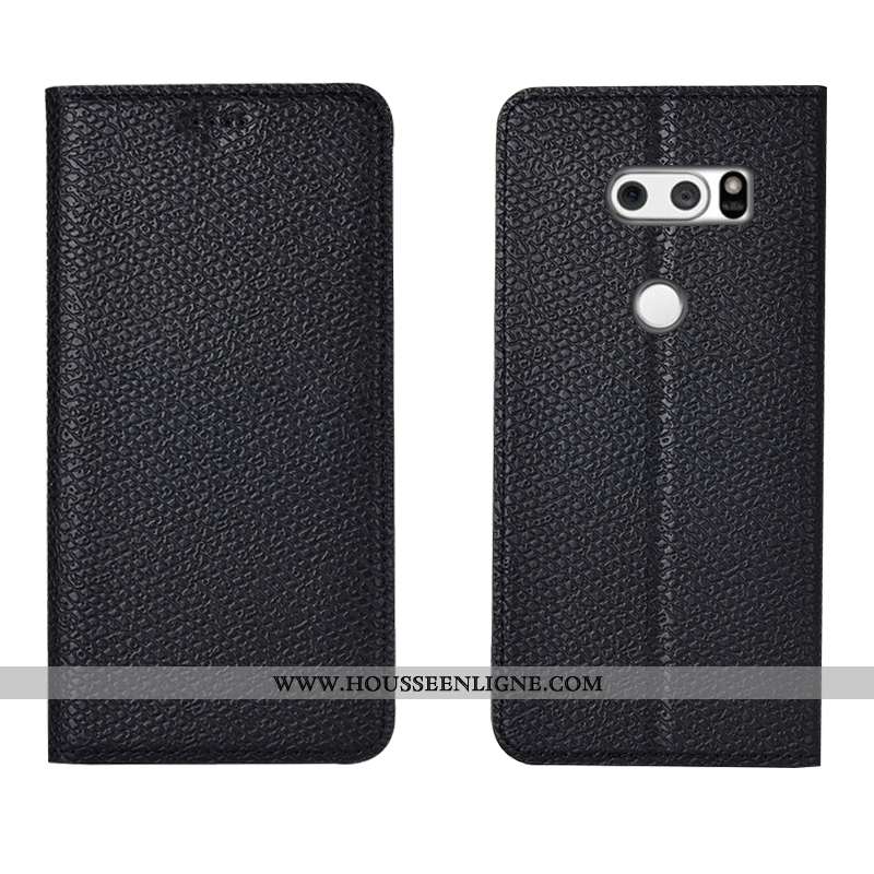 Housse Lg V30 Protection Cuir Véritable Incassable Tout Compris Étui Bleu Marin Bleu Foncé
