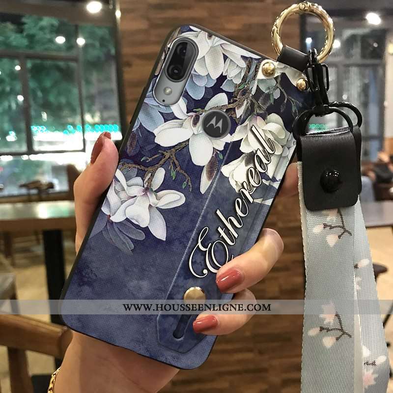 Housse Moto E6 Plus Créatif Fluide Doux Téléphone Portable Support Petit Coque Protection Bleu Foncé