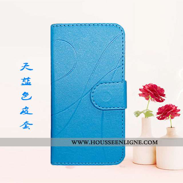 Housse Moto E6 Plus Cuir Protection Téléphone Portable Étui Bleu Coque