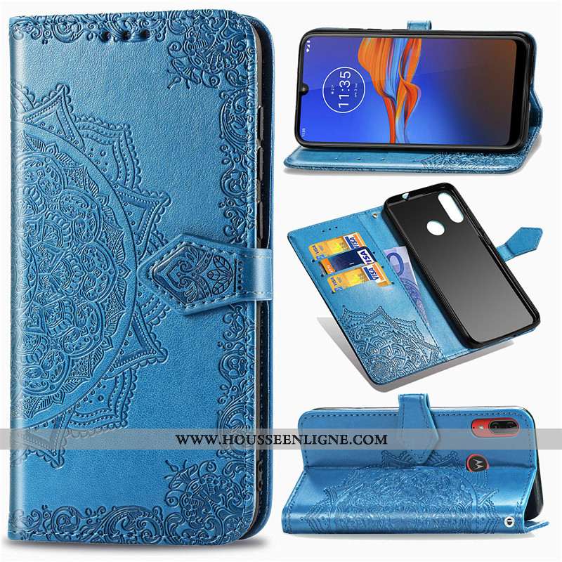 Housse Moto E6 Plus Gaufrage Cuir Ornements Suspendus Protection Vert Coque Verte