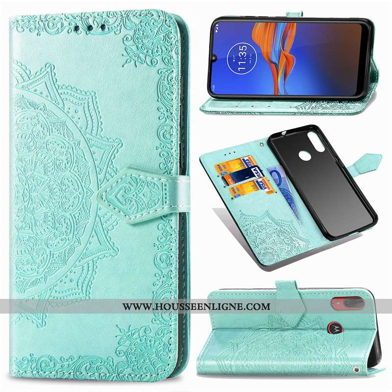 Housse Moto E6 Plus Gaufrage Cuir Ornements Suspendus Protection Vert Coque Verte