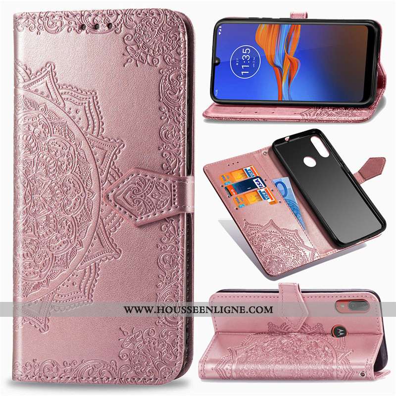 Housse Moto E6 Plus Gaufrage Cuir Ornements Suspendus Protection Vert Coque Verte