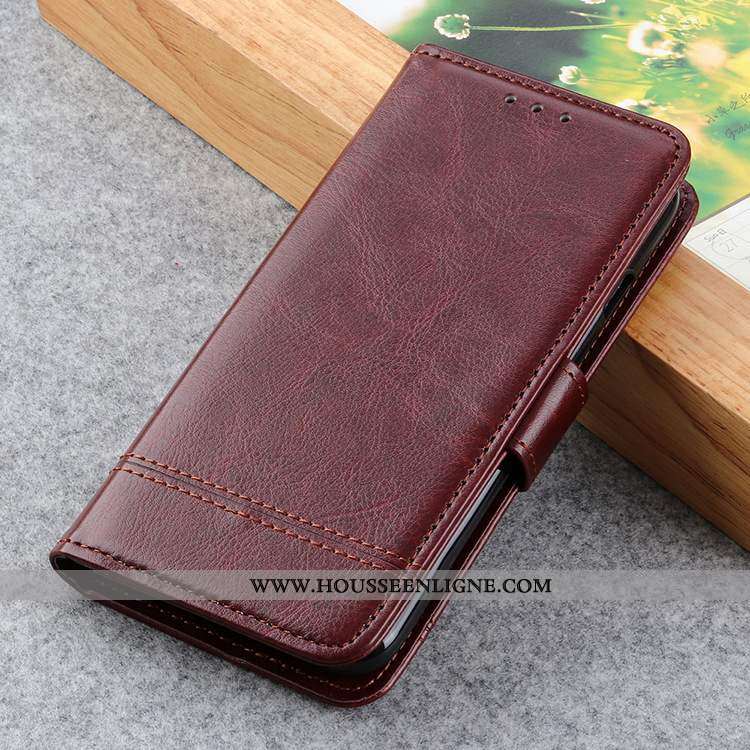 Housse Moto E6 Plus Modèle Fleurie Protection Cuir Rouge Simple Étui Coque