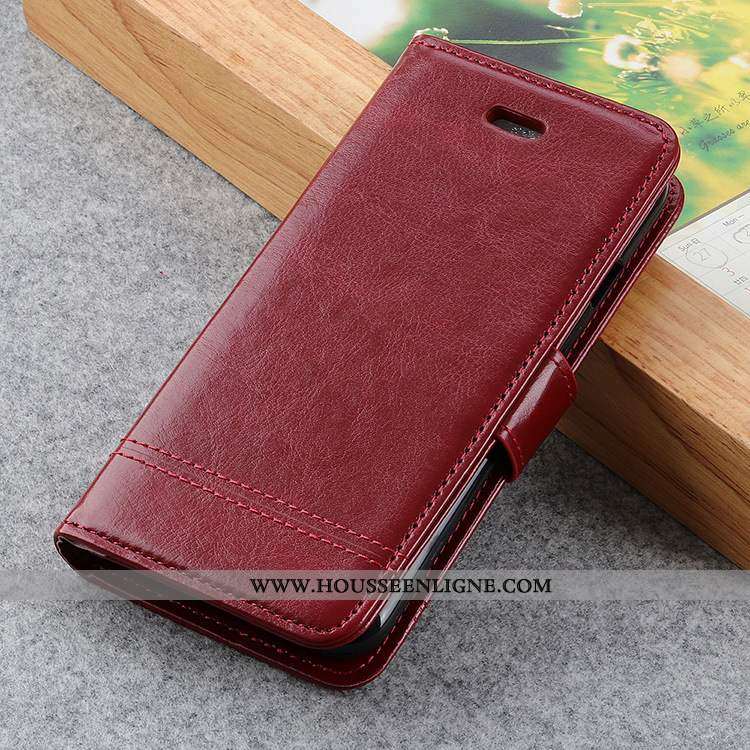 Housse Moto E6 Plus Modèle Fleurie Protection Cuir Rouge Simple Étui Coque