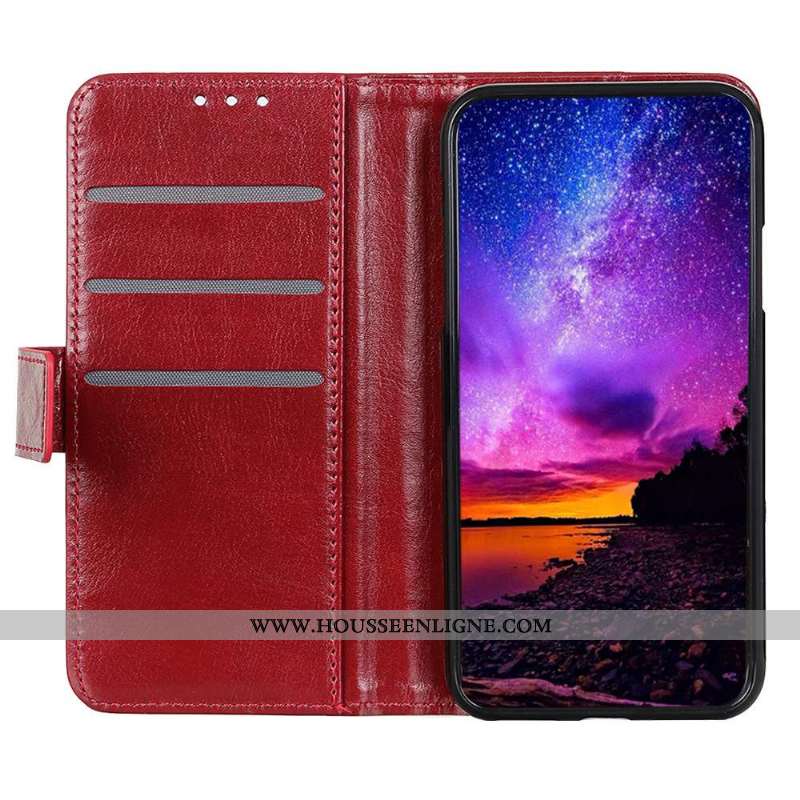 Housse Moto E6 Plus Modèle Fleurie Protection Cuir Rouge Simple Étui Coque