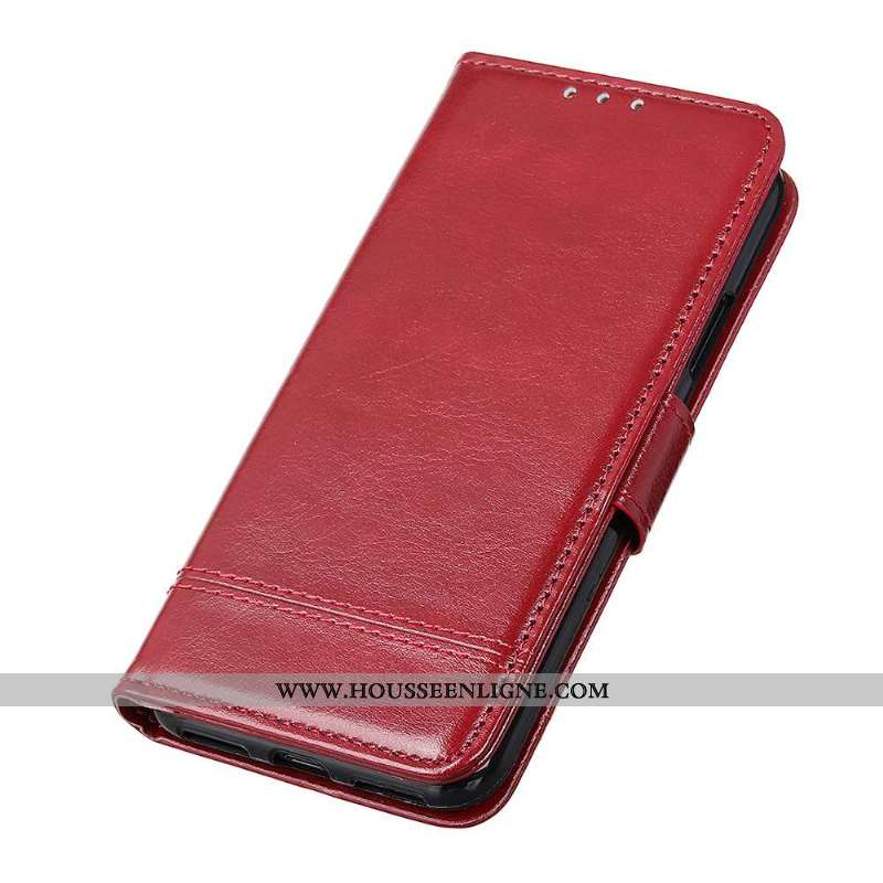 Housse Moto E6 Plus Modèle Fleurie Protection Cuir Rouge Simple Étui Coque