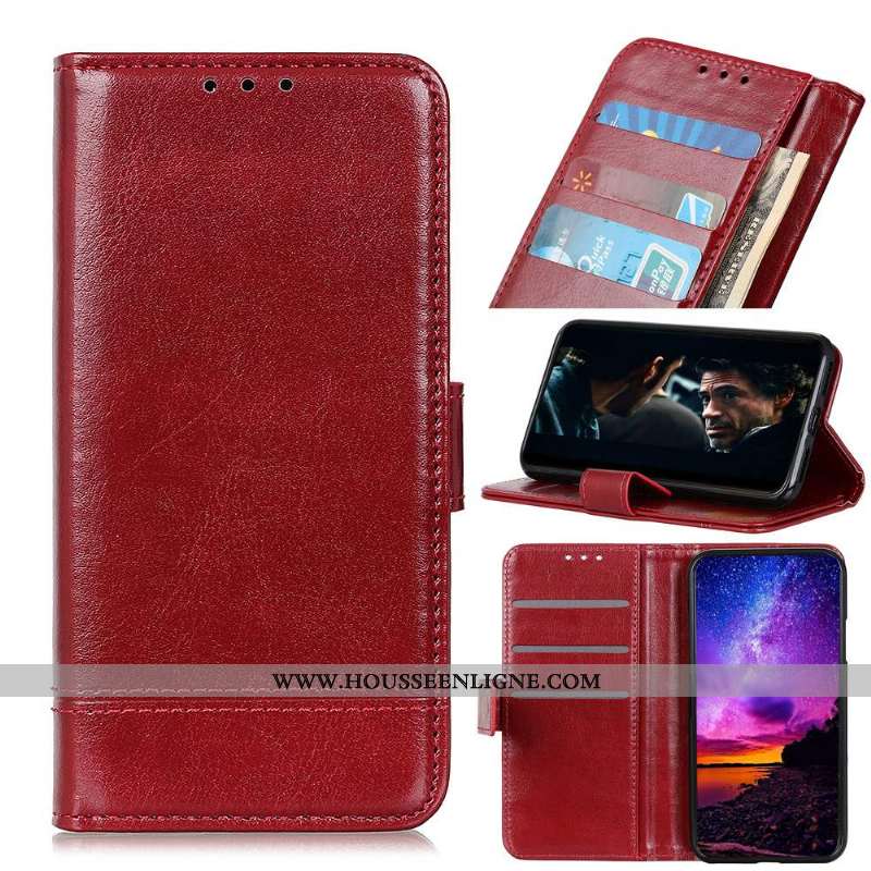 Housse Moto E6 Plus Modèle Fleurie Protection Cuir Rouge Simple Étui Coque