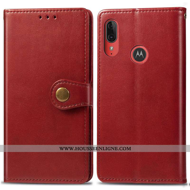Housse Moto E6 Plus Ornements Suspendus Cuir Protection Couleur Unie Téléphone Portable Étui Coque R