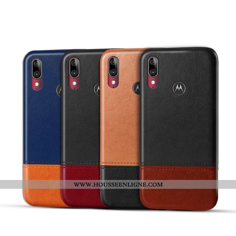 Housse Moto E6 Plus Protection Cuir Noir Téléphone Portable Coque Étui
