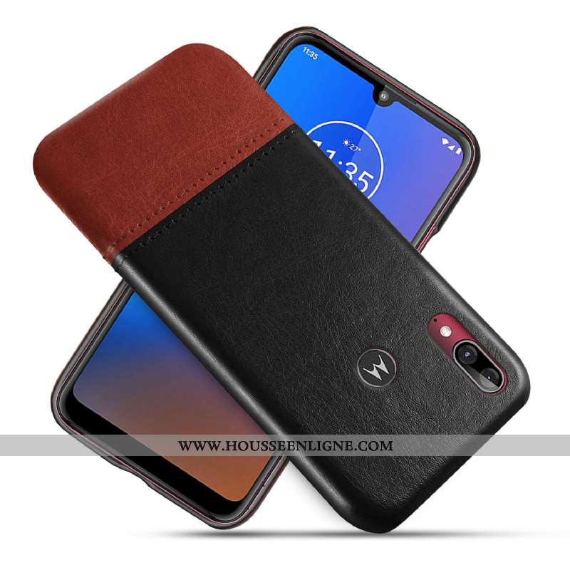 Housse Moto E6 Plus Protection Cuir Noir Téléphone Portable Coque Étui
