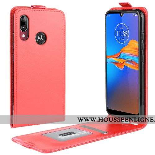 Housse Moto E6 Plus Tendance Cuir Portefeuille Clamshell Étui Protection Simple Rouge