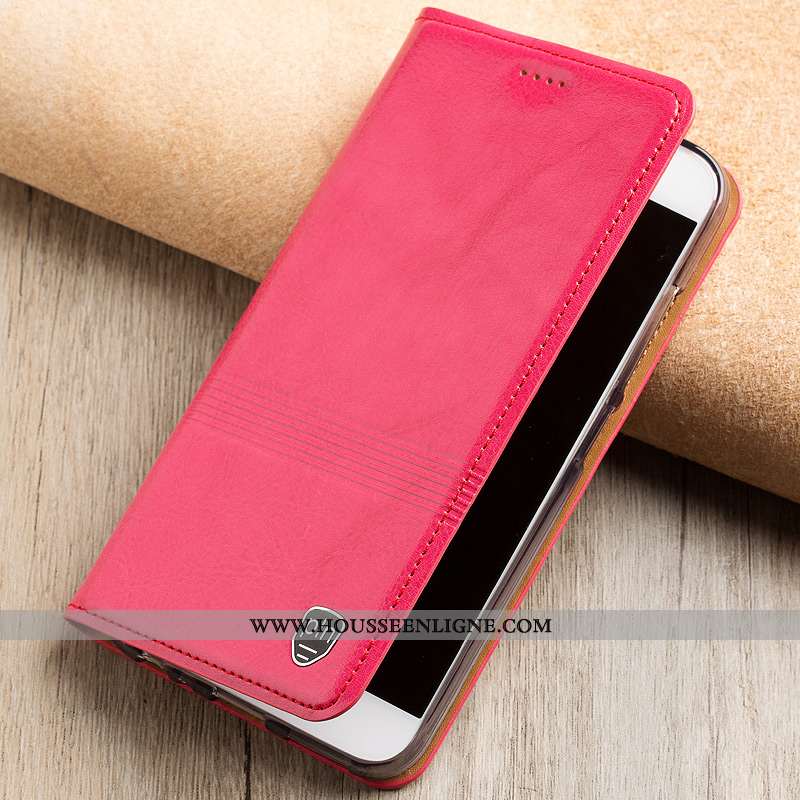 Housse Moto G7 Modèle Fleurie Protection Cuir Véritable Rouge Téléphone Portable Étui Coque