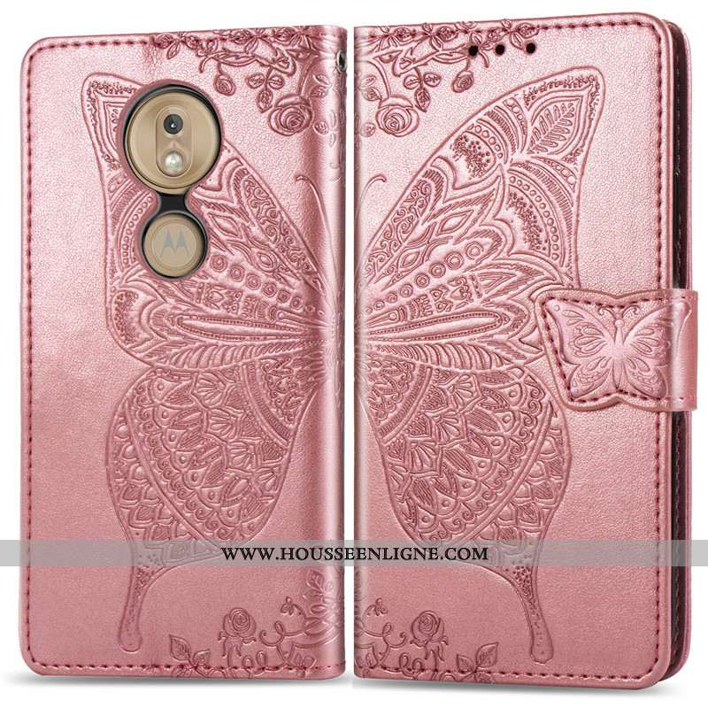 Housse Moto G7 Play Protection Ornements Suspendus Coque Fleur Charmant Gaufrage Papillon Rose